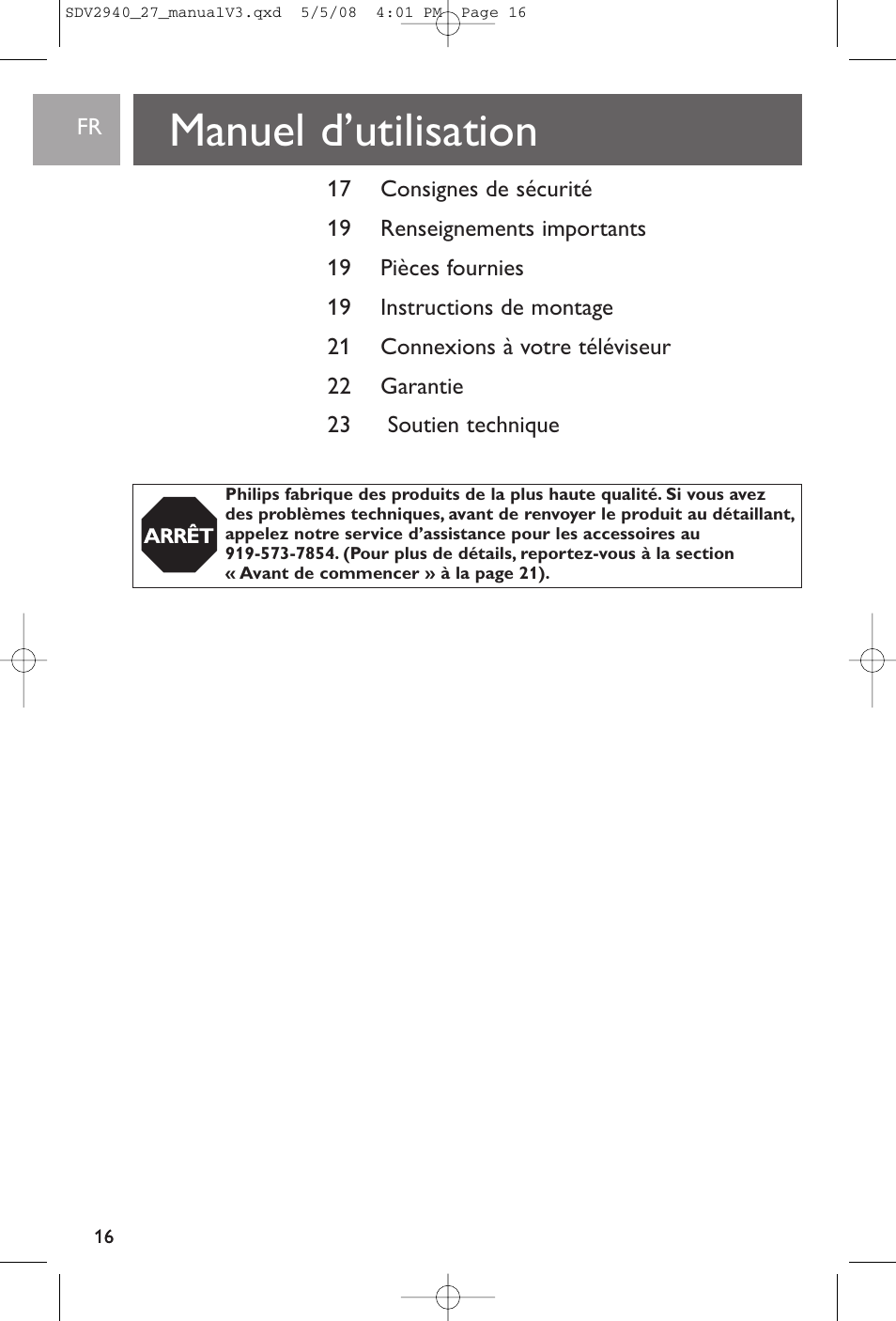 Manuel d’utilisation | Philips SDV2927 User Manual | Page 16 / 24