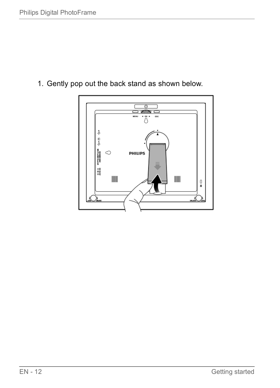 Getting started, Step 1: using the adjustable back stand | Philips SPF3470/G7 User Manual | Page 18 / 66