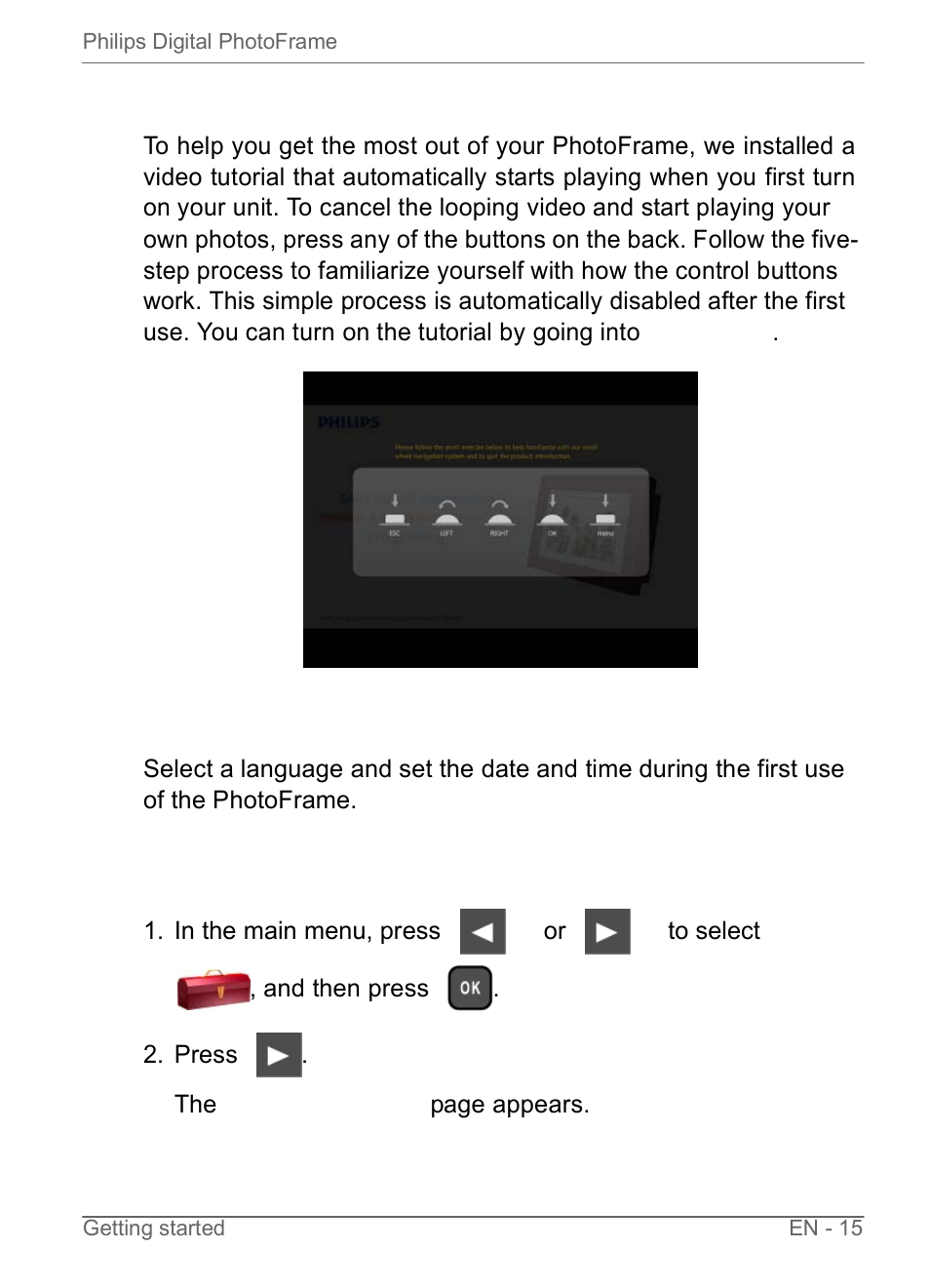 Step 3: first usage, Step 4: basic setup, Selecting a language | Philips SPF3470/G7 User Manual | Page 21 / 66