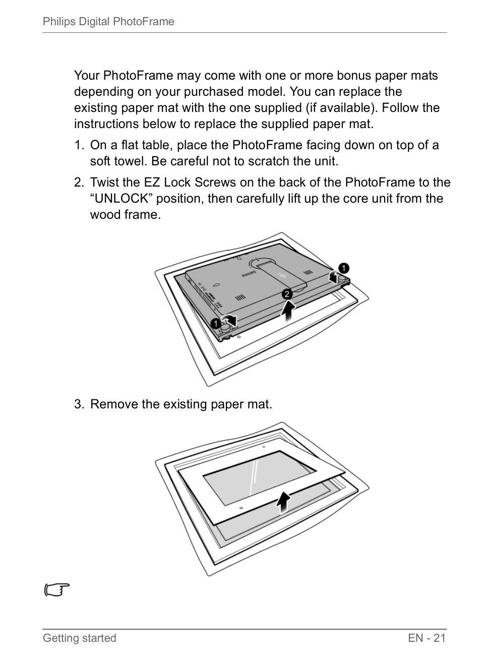 Step 8: replacing the paper mat | Philips SPF3470/G7 User Manual | Page 27 / 66