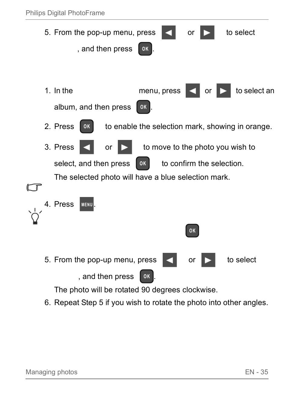 Rotating photos | Philips SPF3470/G7 User Manual | Page 41 / 66
