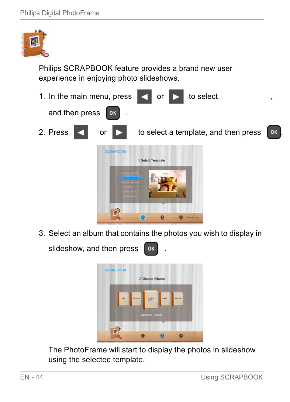Using scrapbook | Philips SPF3470/G7 User Manual | Page 50 / 66