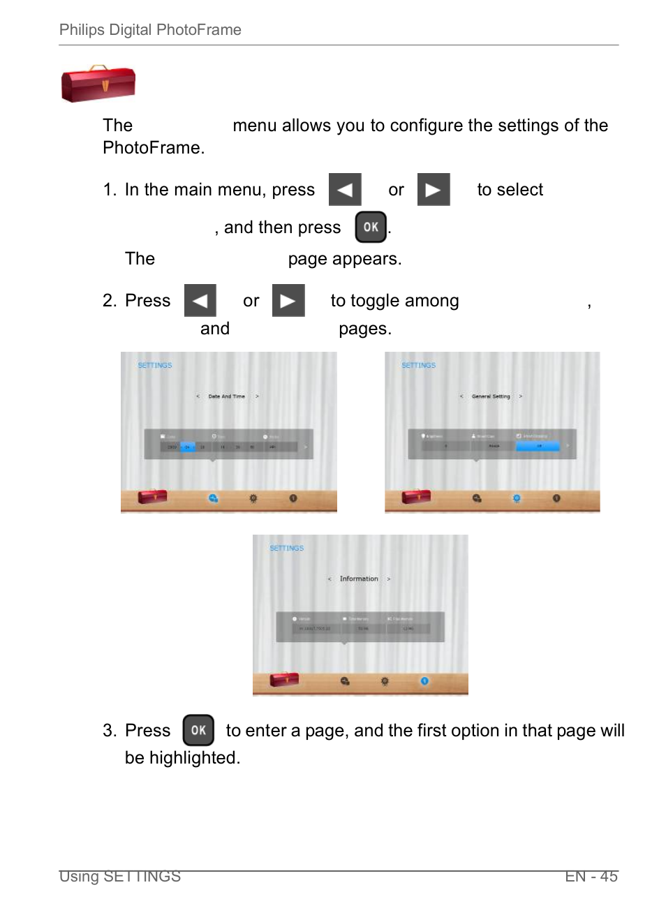 Using settings | Philips SPF3470/G7 User Manual | Page 51 / 66
