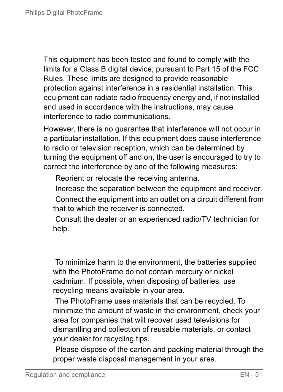 Regulation and compliance, Recycling | Philips SPF3470/G7 User Manual | Page 57 / 66