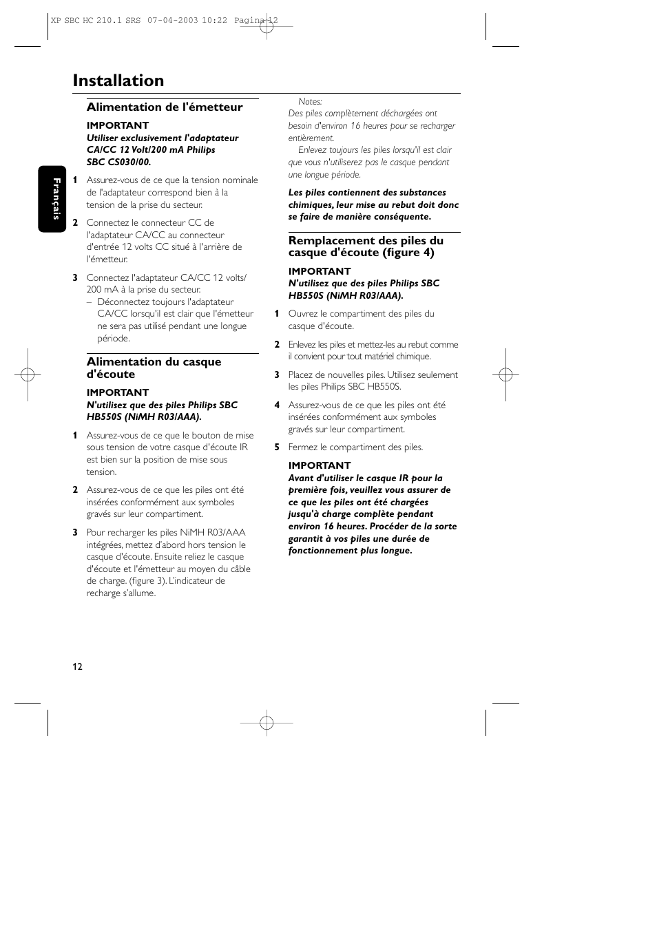 Installation | Philips SBC HC210 User Manual | Page 12 / 102