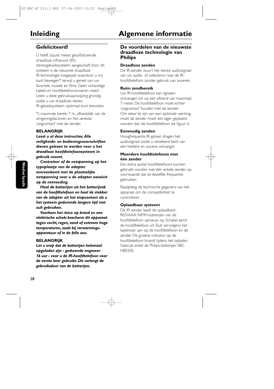 Inleiding algemene informatie | Philips SBC HC210 User Manual | Page 28 / 102