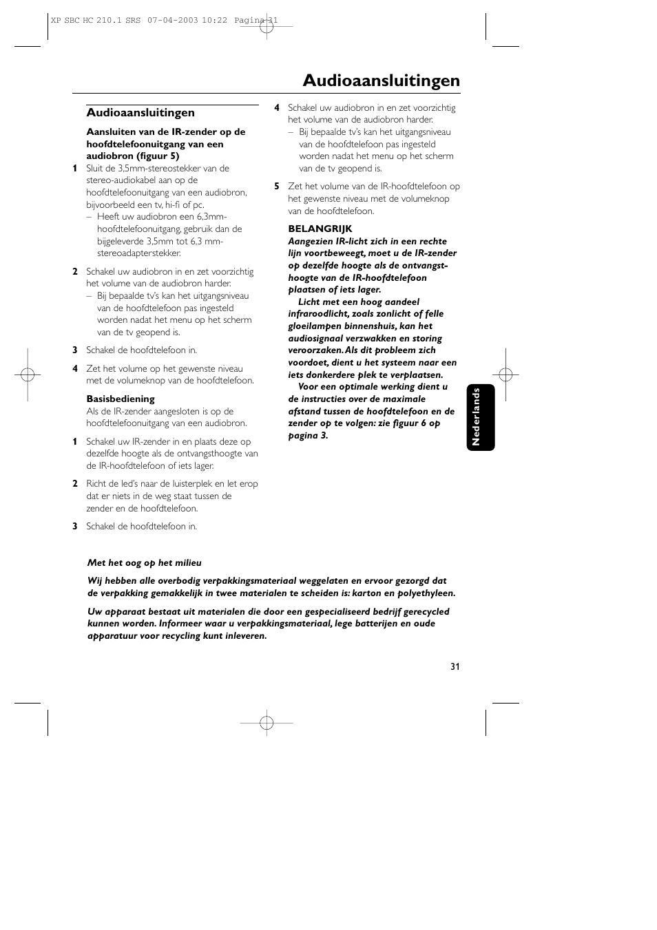 Audioaansluitingen | Philips SBC HC210 User Manual | Page 31 / 102