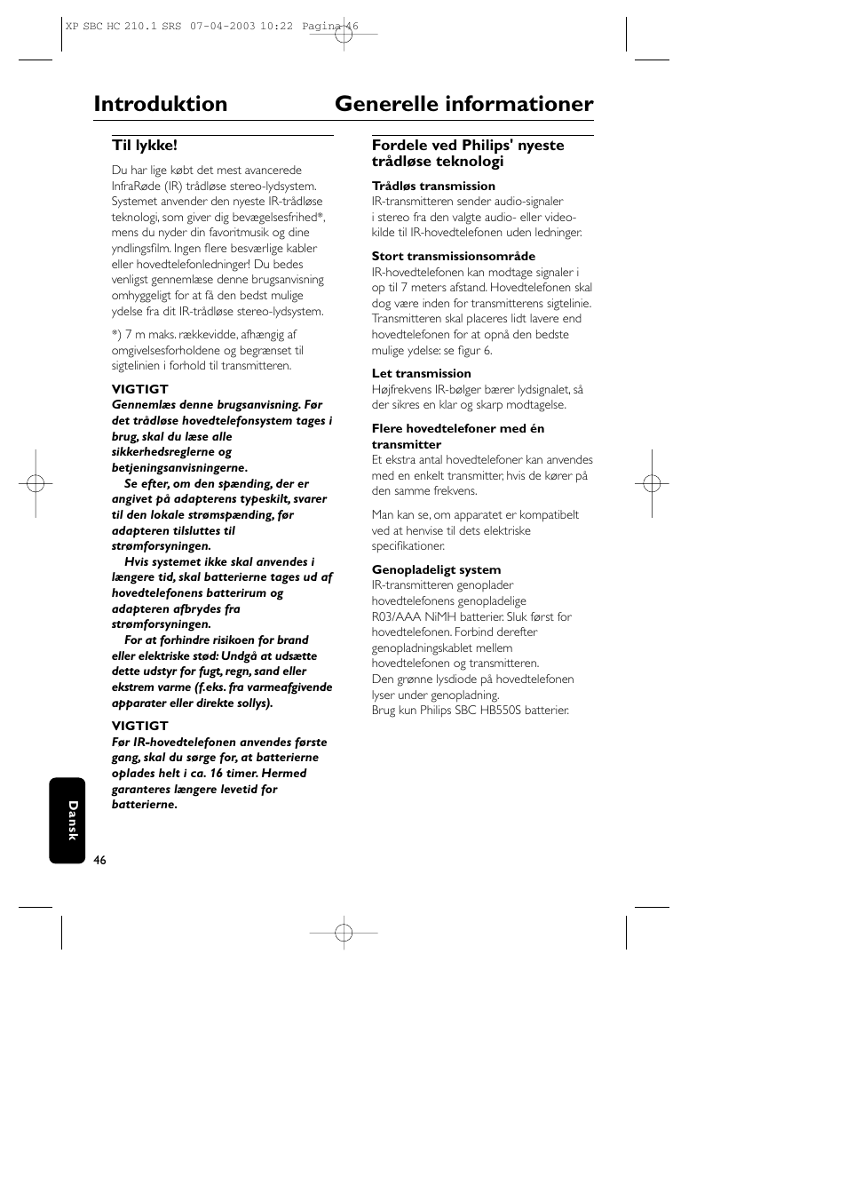 Introduktion generelle informationer | Philips SBC HC210 User Manual | Page 46 / 102