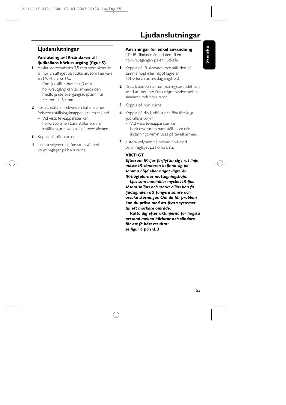 Ljudanslutningar | Philips SBC HC210 User Manual | Page 55 / 102