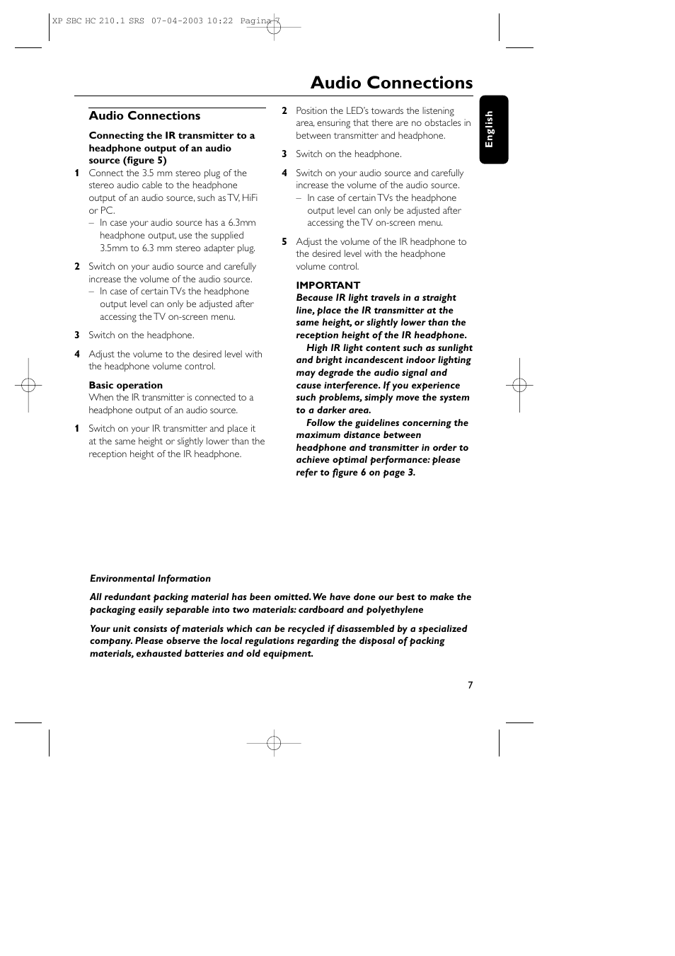 Audio connections | Philips SBC HC210 User Manual | Page 7 / 102