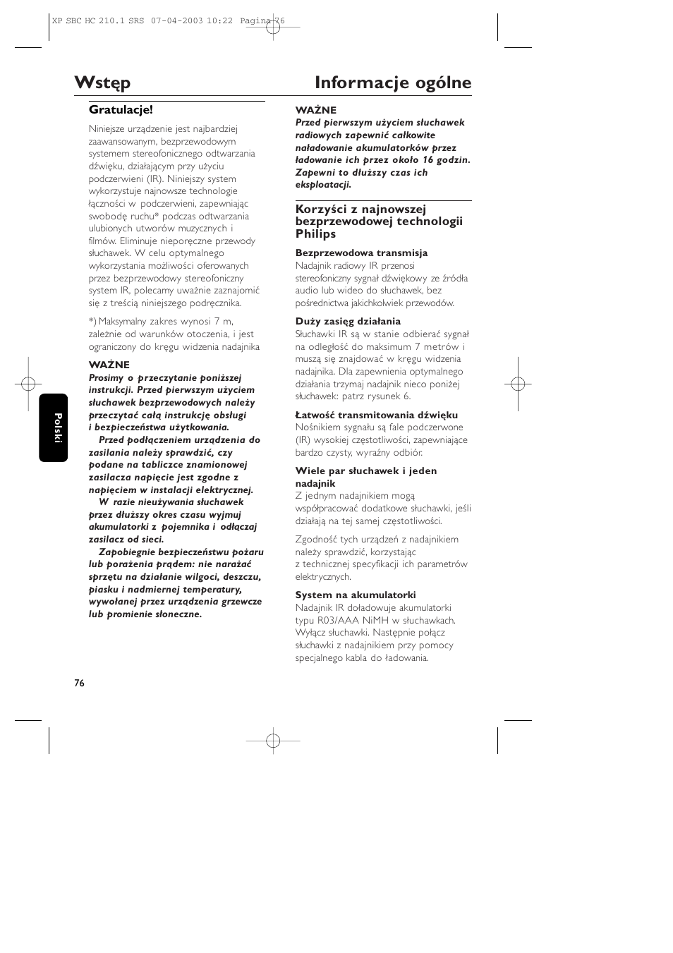 Wstęp informacje ogólne | Philips SBC HC210 User Manual | Page 76 / 102