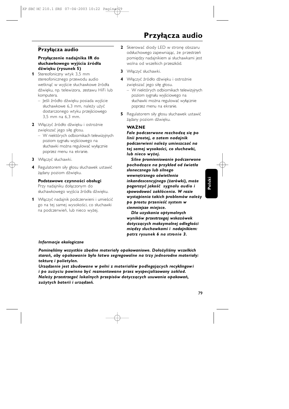 Przyłącza audio | Philips SBC HC210 User Manual | Page 79 / 102