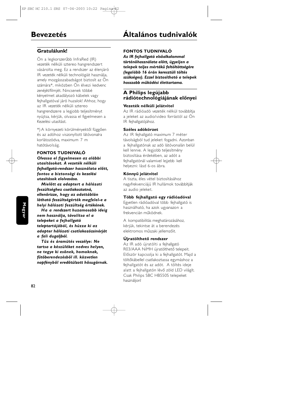 Bevezetés általános tudnivalók | Philips SBC HC210 User Manual | Page 82 / 102