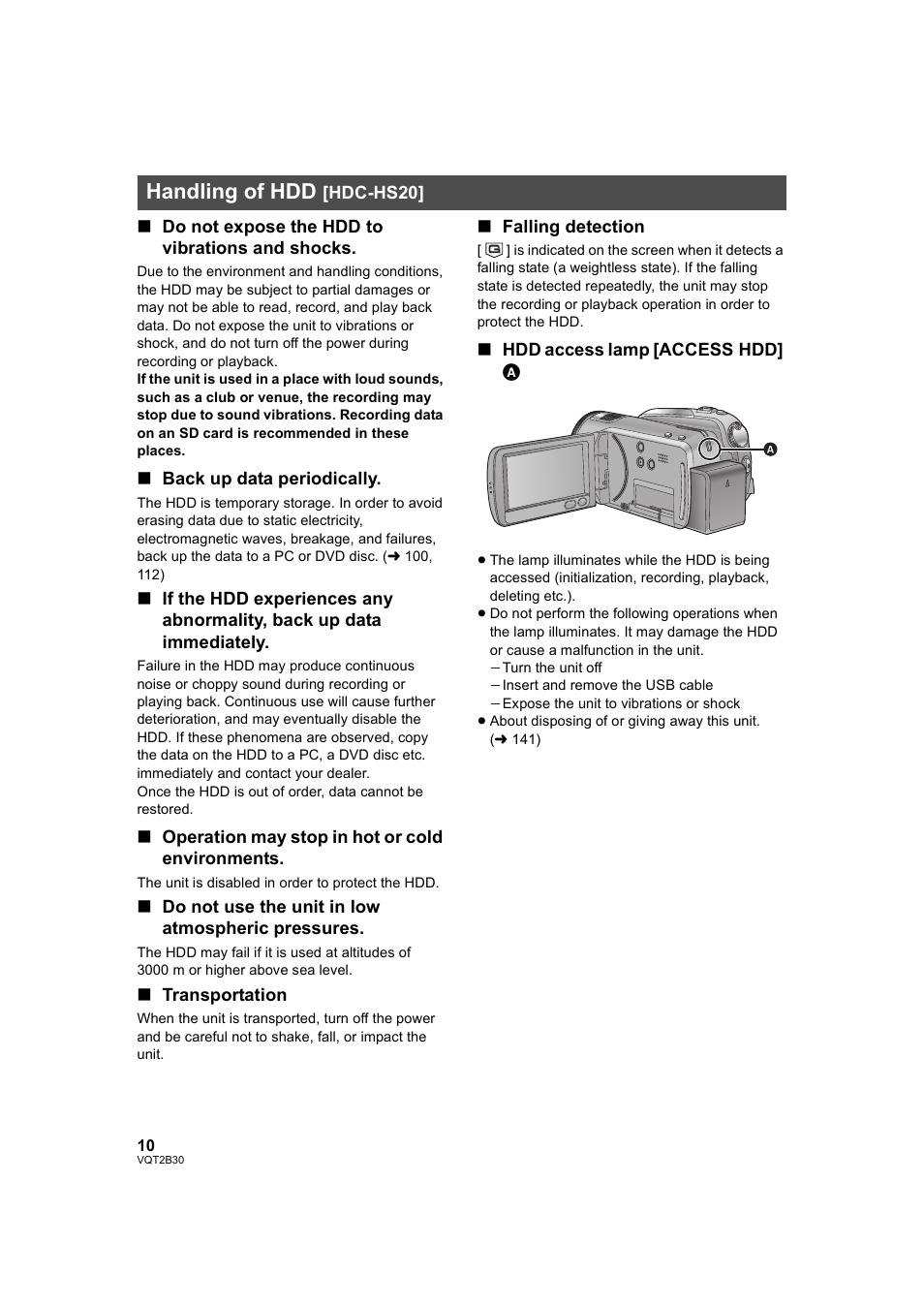 Handling of hdd [hdc-hs20, Handling of hdd | Philips AVCHD HDC-TM20 User Manual | Page 10 / 148