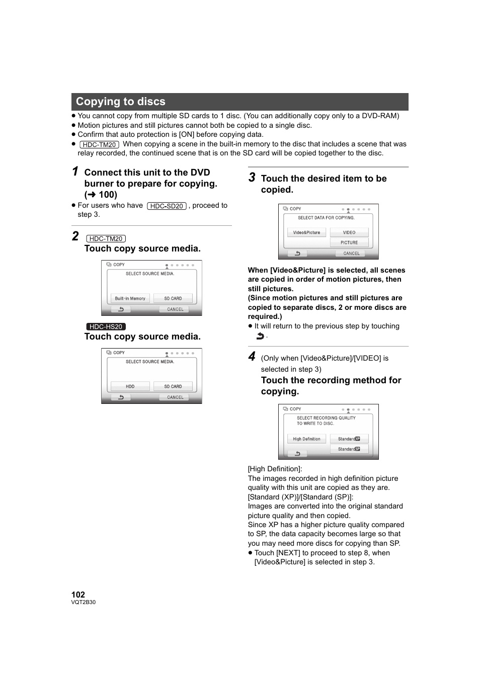 Copying to discs | Philips AVCHD HDC-TM20 User Manual | Page 102 / 148