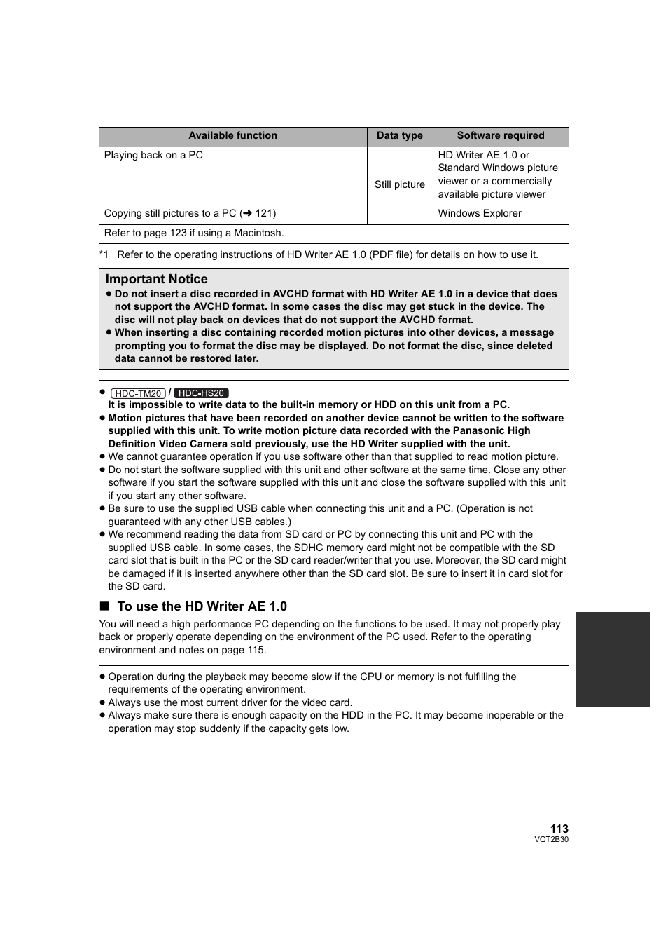 O 113), Important notice | Philips AVCHD HDC-TM20 User Manual | Page 113 / 148