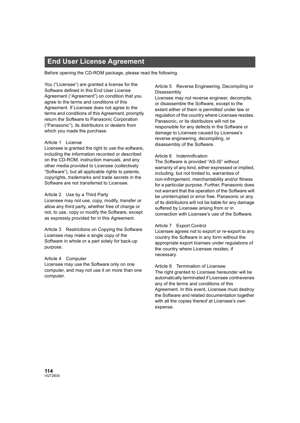End user license agreement | Philips AVCHD HDC-TM20 User Manual | Page 114 / 148