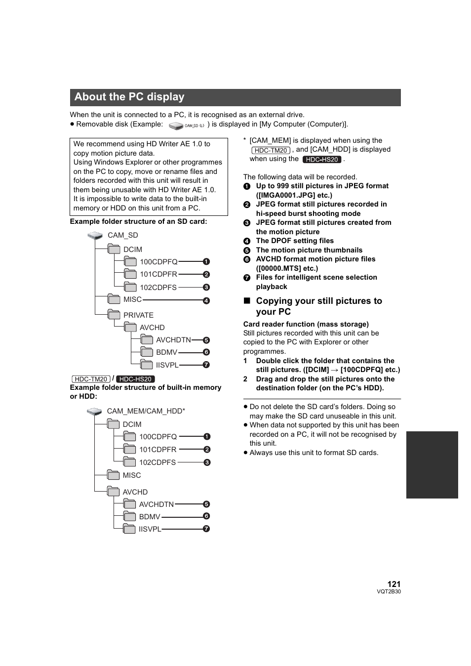 About the pc display, Copying your still pictures to your pc | Philips AVCHD HDC-TM20 User Manual | Page 121 / 148