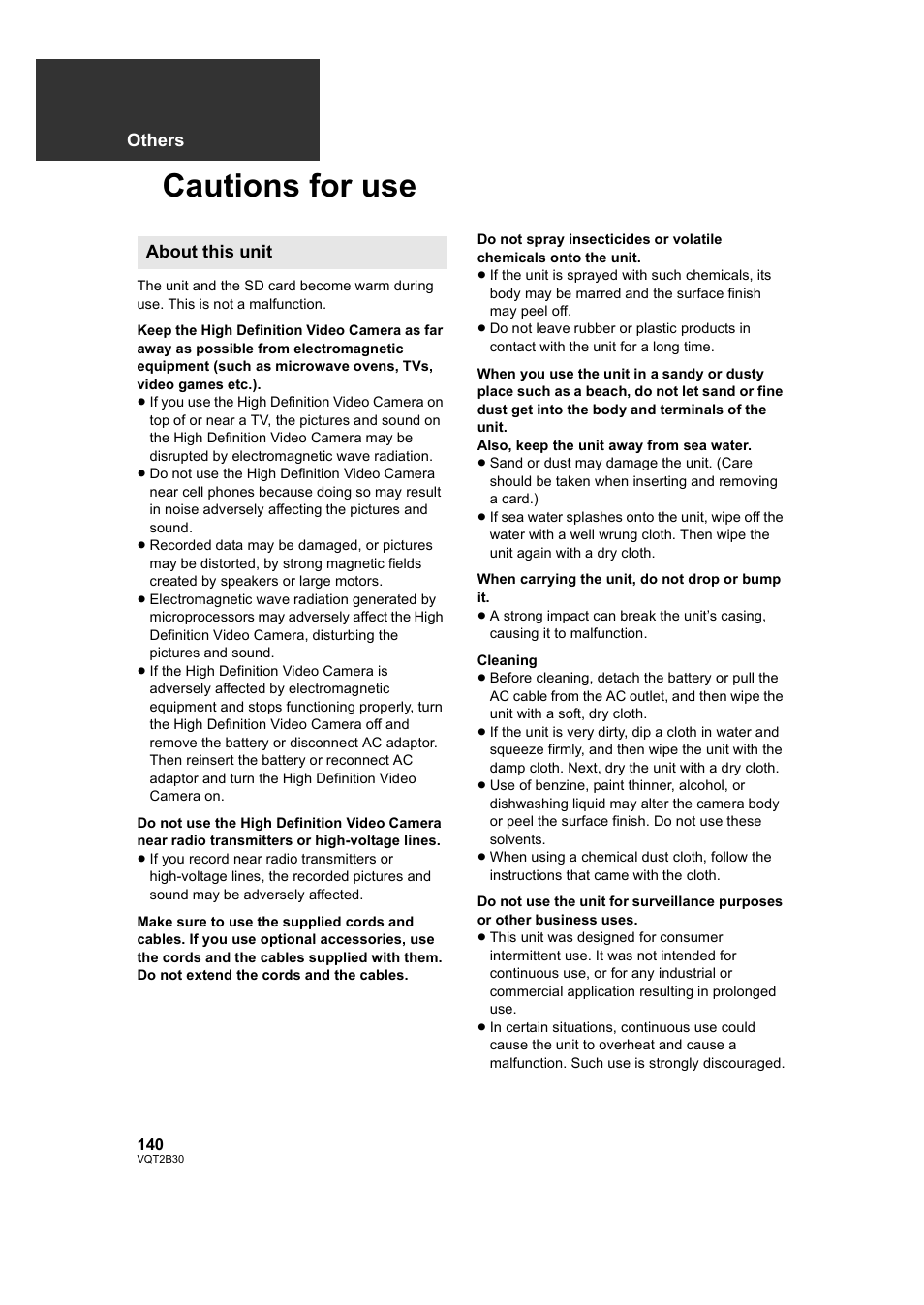 Cautions for use | Philips AVCHD HDC-TM20 User Manual | Page 140 / 148