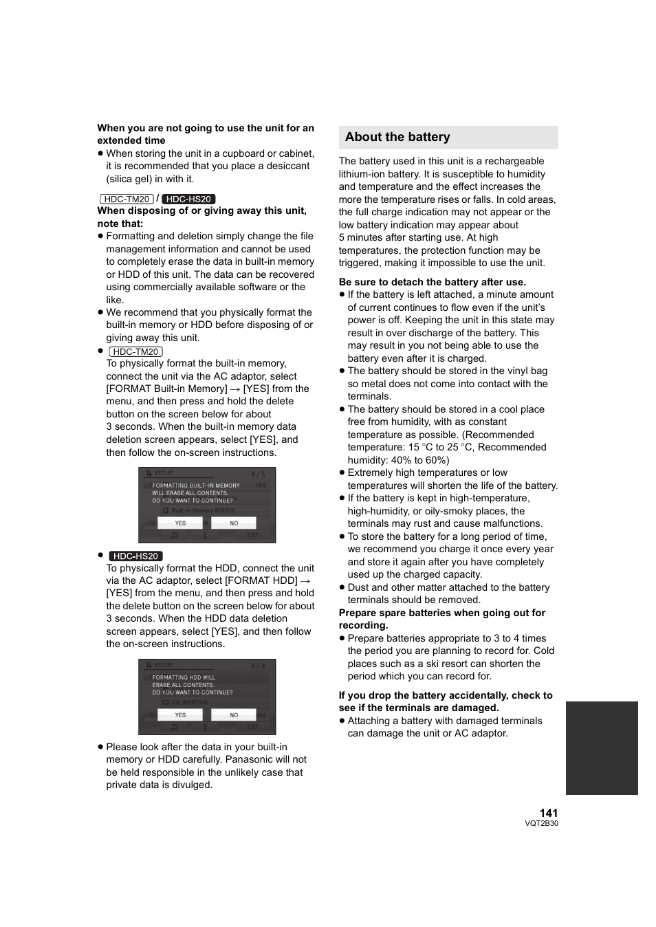 L 141), About the battery | Philips AVCHD HDC-TM20 User Manual | Page 141 / 148