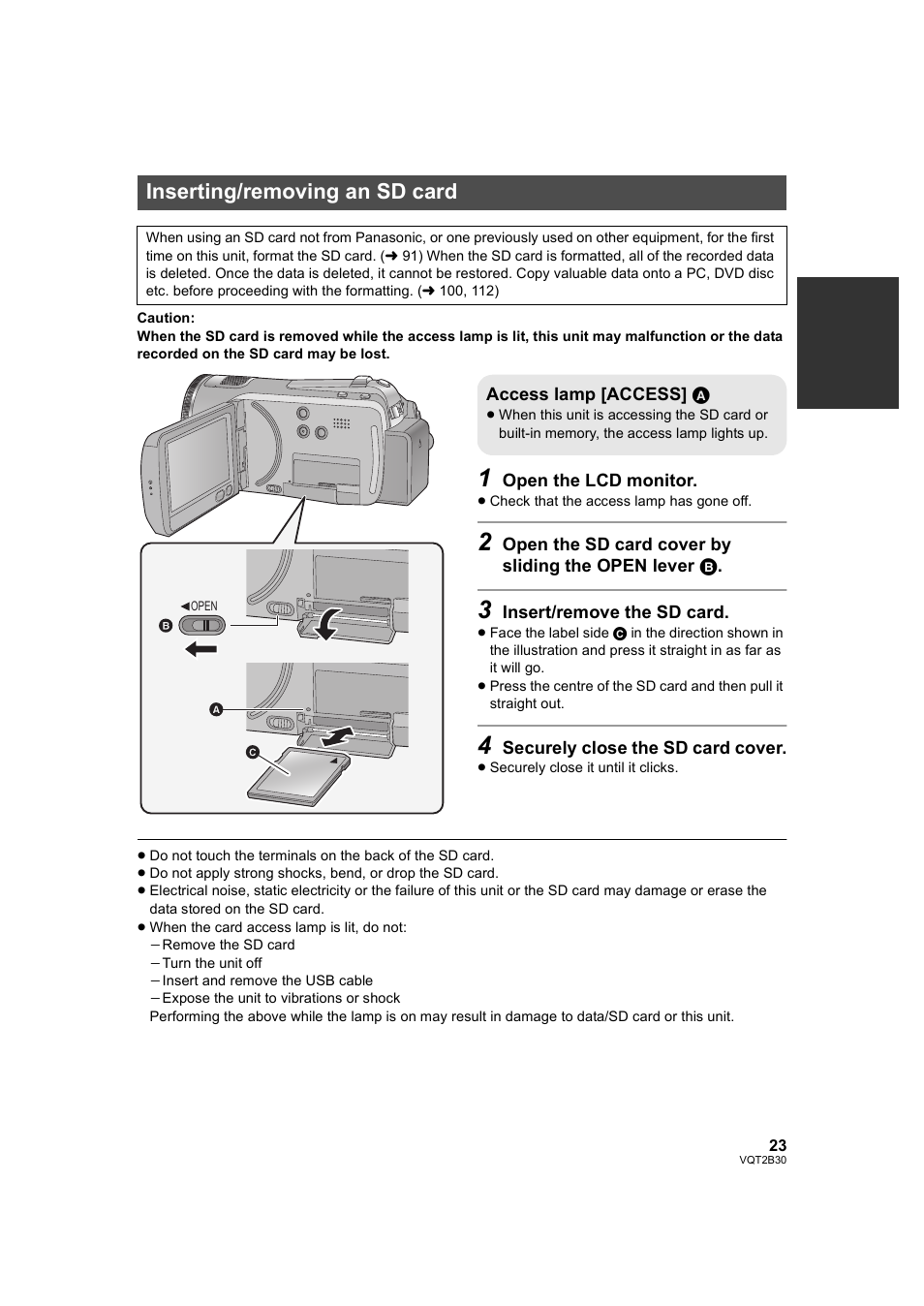 Inserting/removing an sd card, L 23), Ver ( l 23) | Philips AVCHD HDC-TM20 User Manual | Page 23 / 148