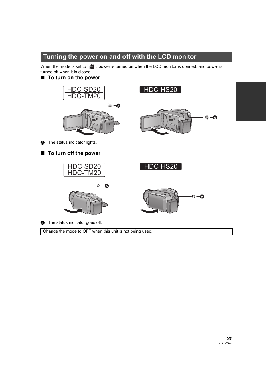 Turning the power on and off with the lcd monitor | Philips AVCHD HDC-TM20 User Manual | Page 25 / 148