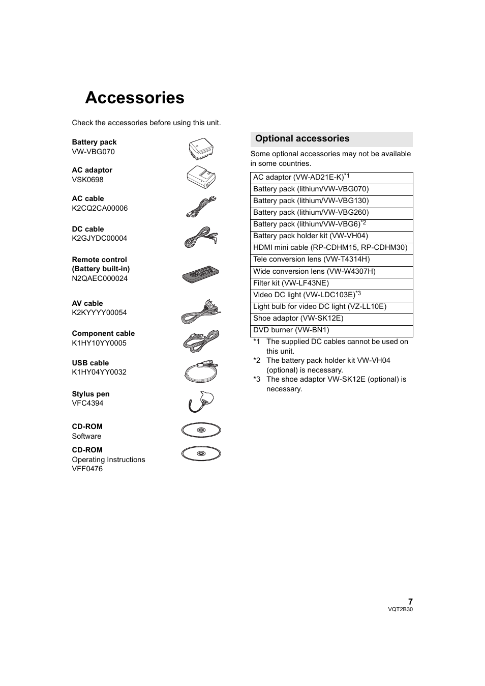 Accessories, Optional accessories | Philips AVCHD HDC-TM20 User Manual | Page 7 / 148