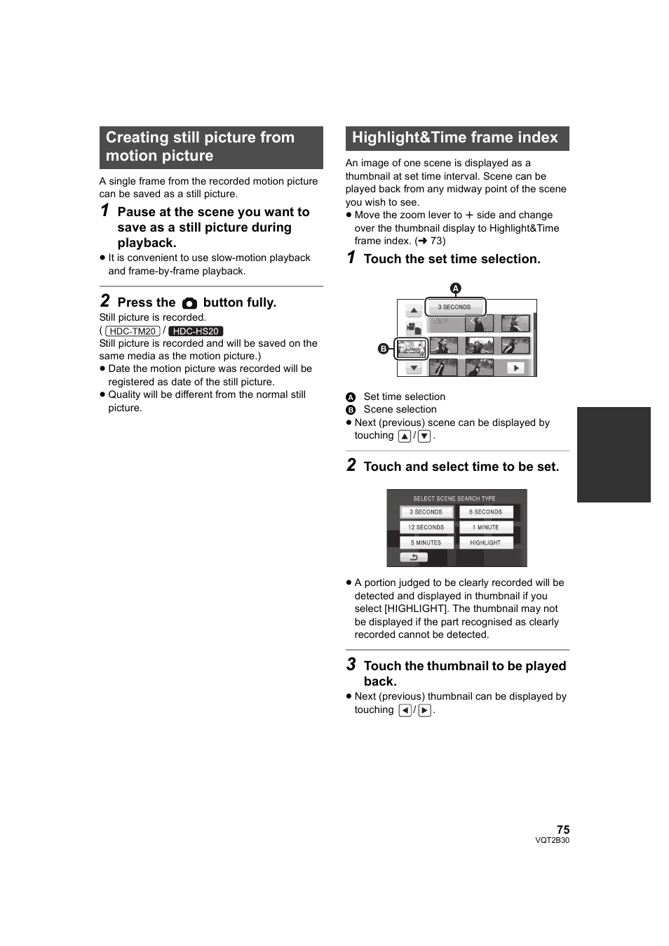 Creating still picture from motion picture, Highlight&time frame index | Philips AVCHD HDC-TM20 User Manual | Page 75 / 148