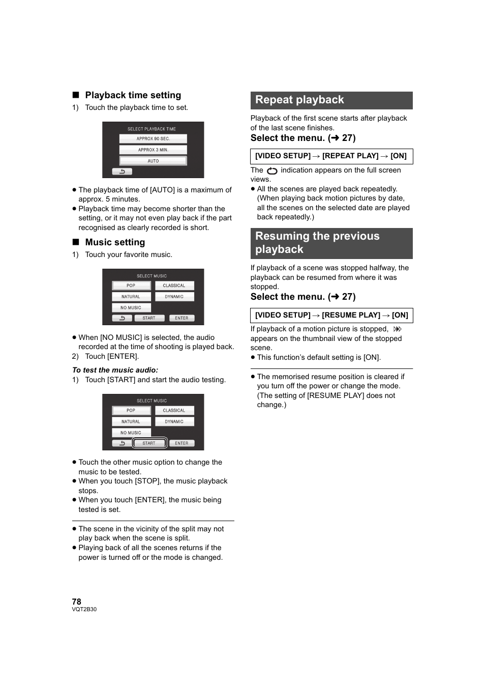 Repeat playback, Resuming the previous playback, Repeat playback resuming the previous playback | L 78) | Philips AVCHD HDC-TM20 User Manual | Page 78 / 148