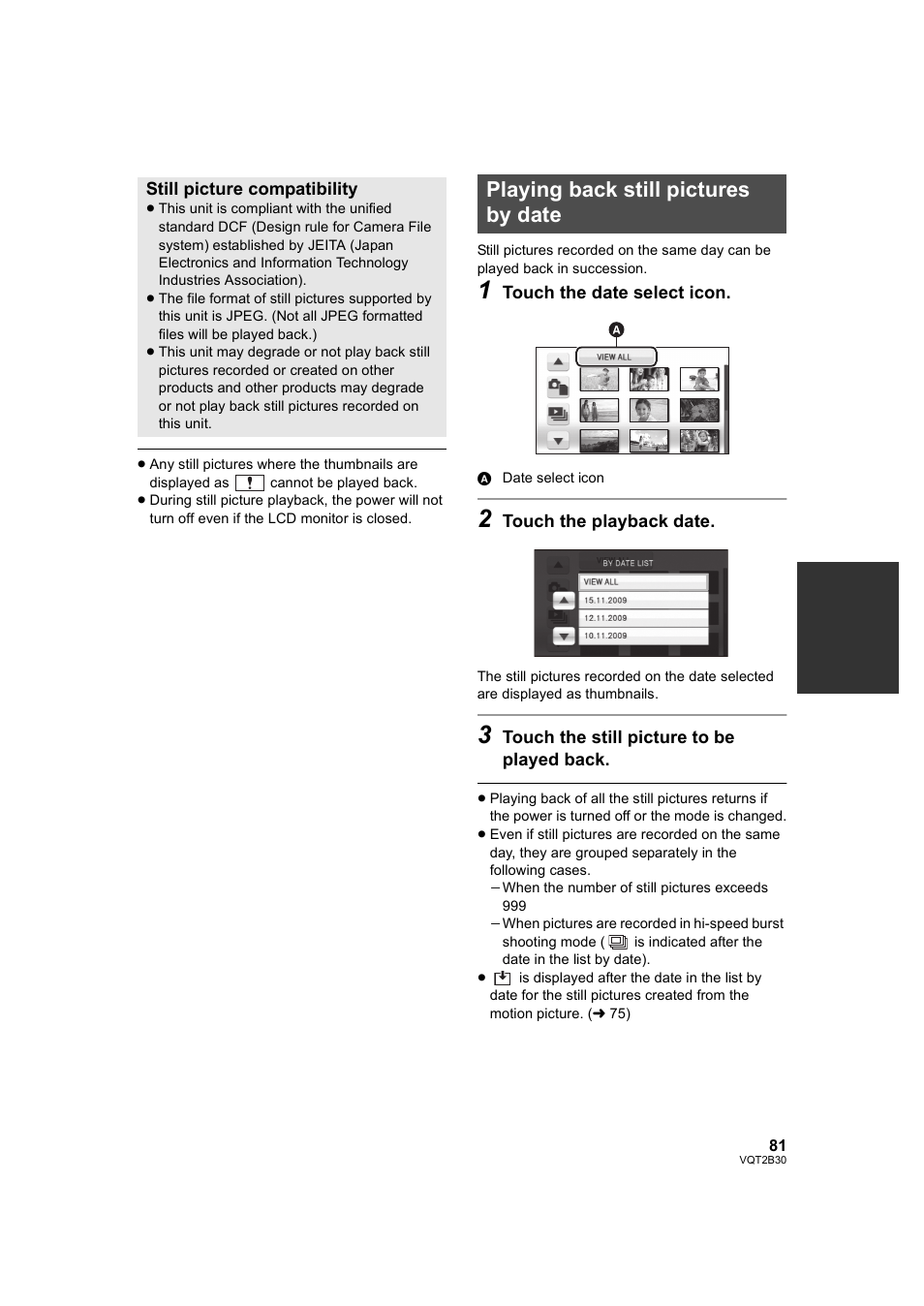 Playing back still pictures by date | Philips AVCHD HDC-TM20 User Manual | Page 81 / 148