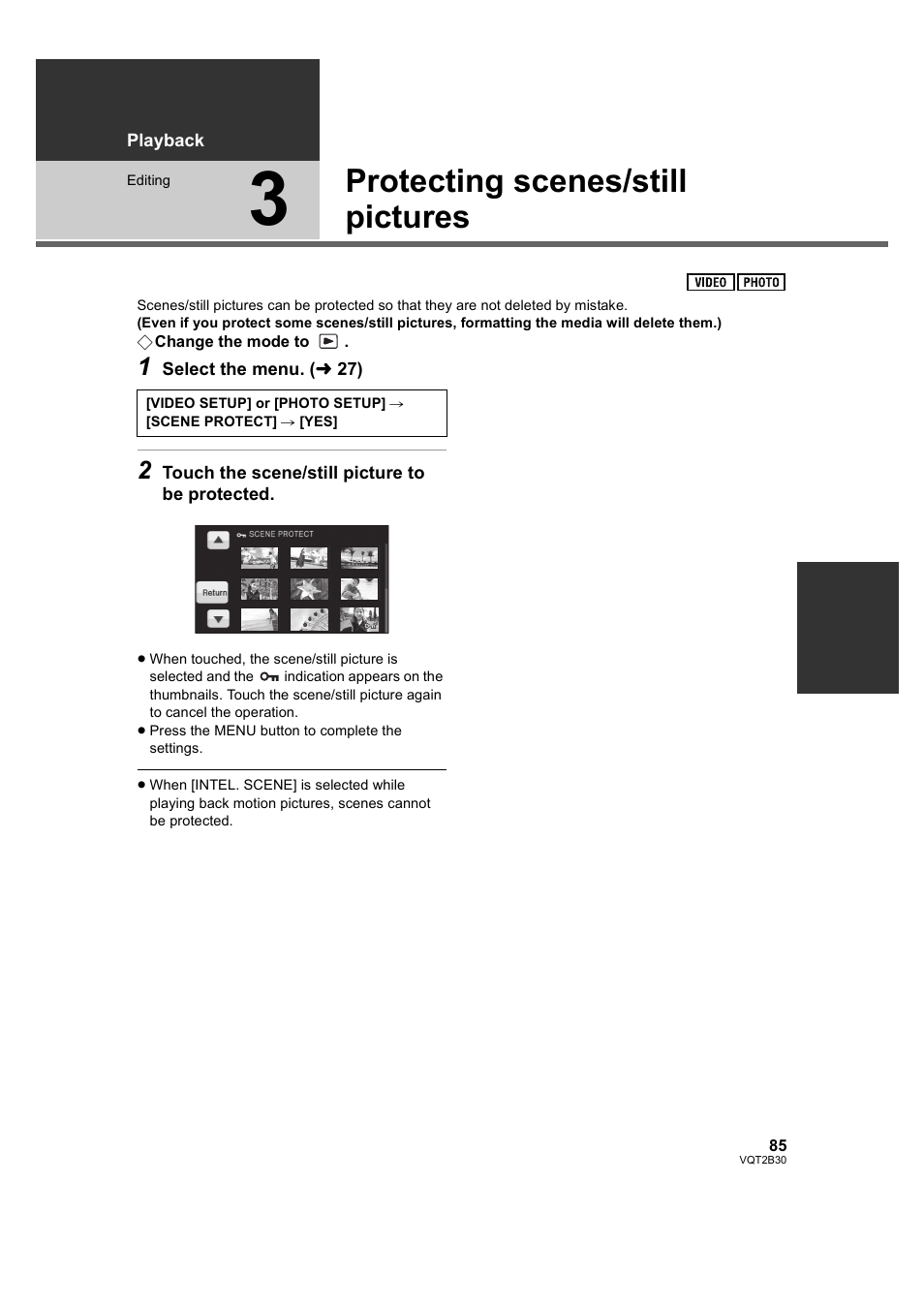 Protecting scenes/still pictures, 3] protecting scenes/still pictures, L 85) | Philips AVCHD HDC-TM20 User Manual | Page 85 / 148