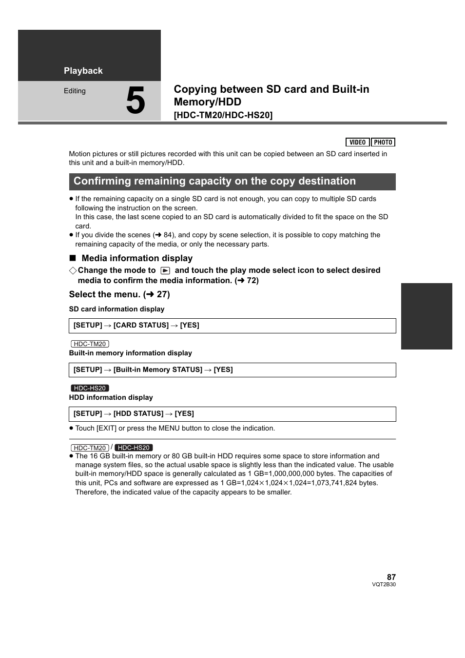5] copying between sd card and, L 87) | Philips AVCHD HDC-TM20 User Manual | Page 87 / 148