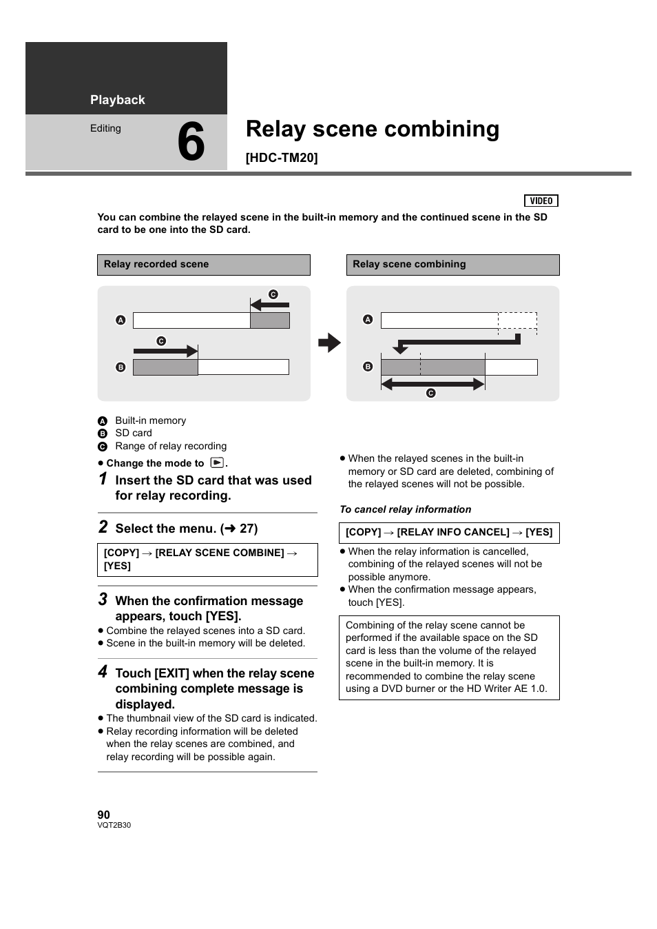 Relay scene combining [hdc-tm20, 6] relay scene combining, Hdc-tm20 | L 90), Relay scene combining | Philips AVCHD HDC-TM20 User Manual | Page 90 / 148