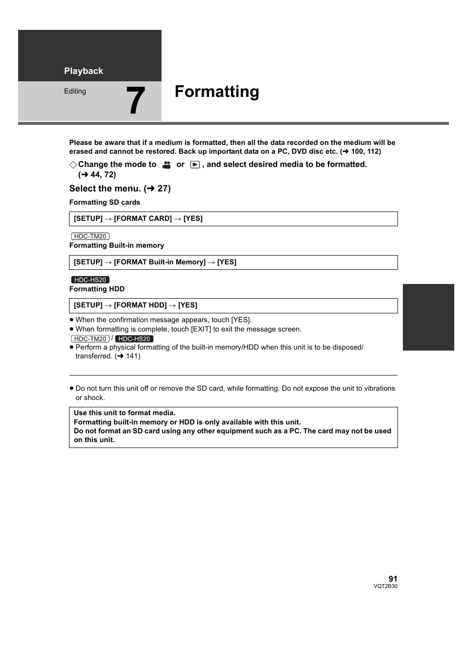 Formatting, 7] formatting, L 91) | Philips AVCHD HDC-TM20 User Manual | Page 91 / 148