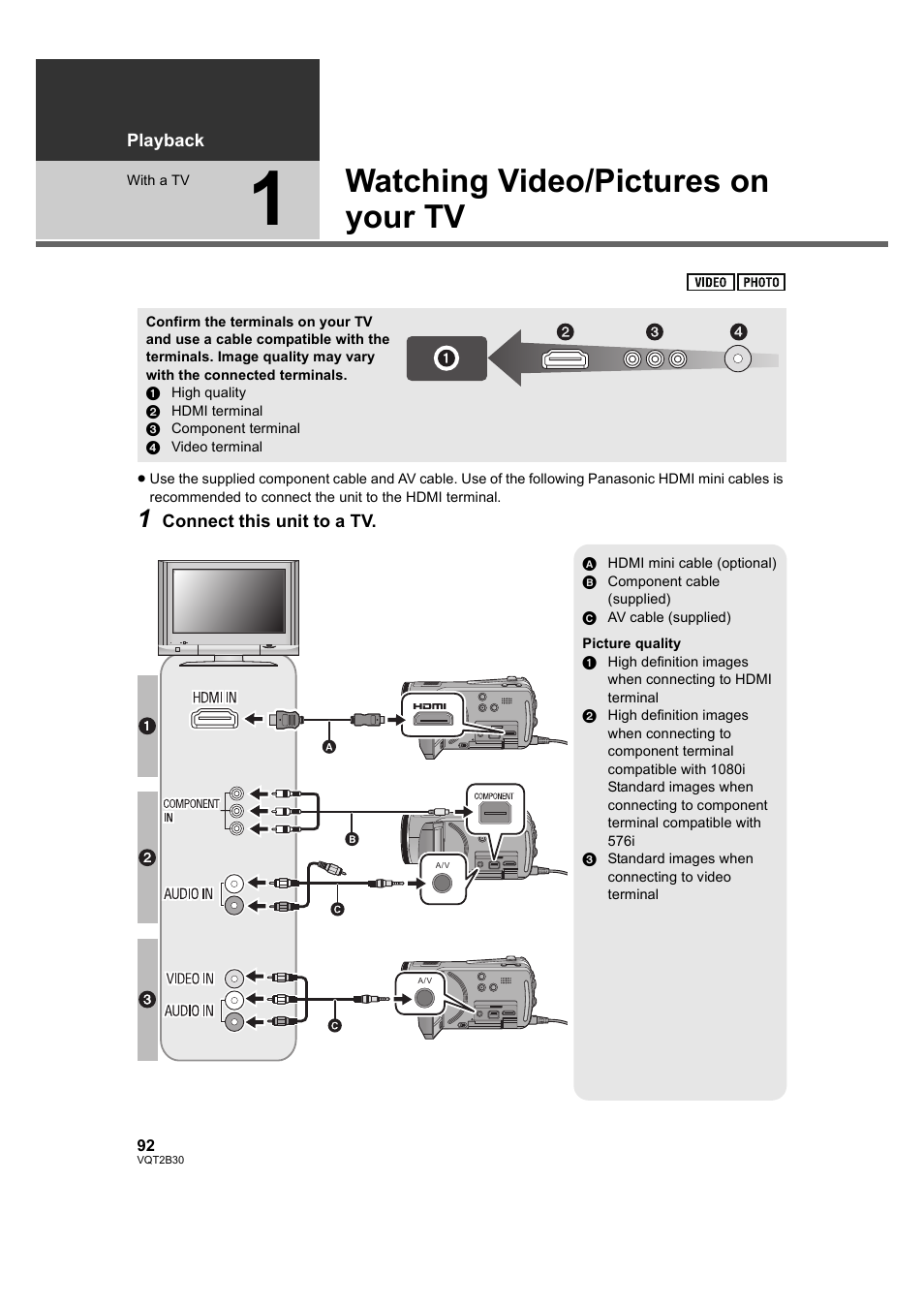 With a tv, Watching video/pictures on your tv, 1] watching video/pictures on your | L 92 t, L 92, L 92) | Philips AVCHD HDC-TM20 User Manual | Page 92 / 148