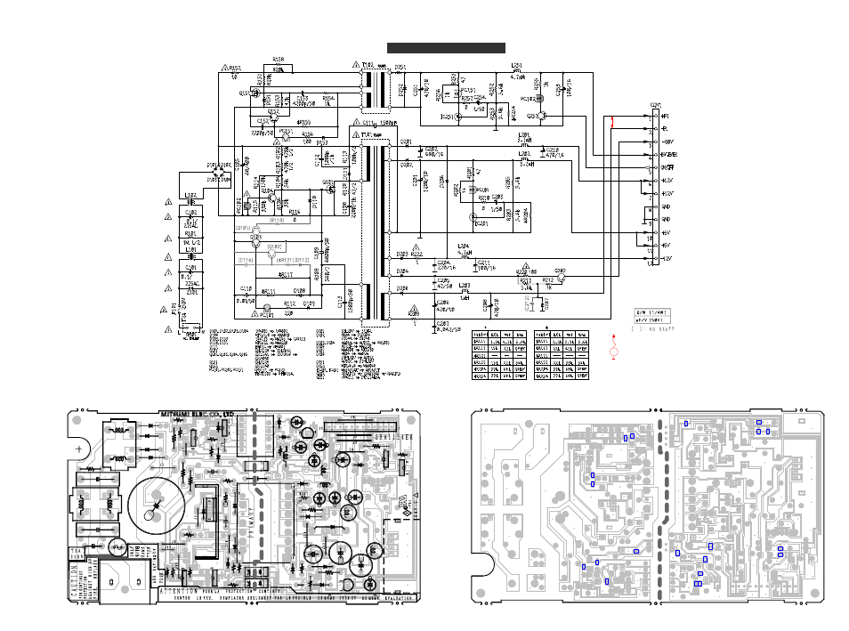 Power board, Power board / component side view, Usa and european version | Philips CDR796 User Manual | Page 31 / 52