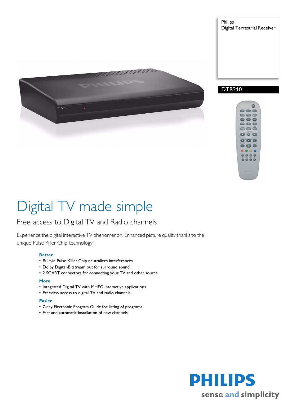 Philips Digital Terrestrial Receiver DTR210 User Manual | 3 pages