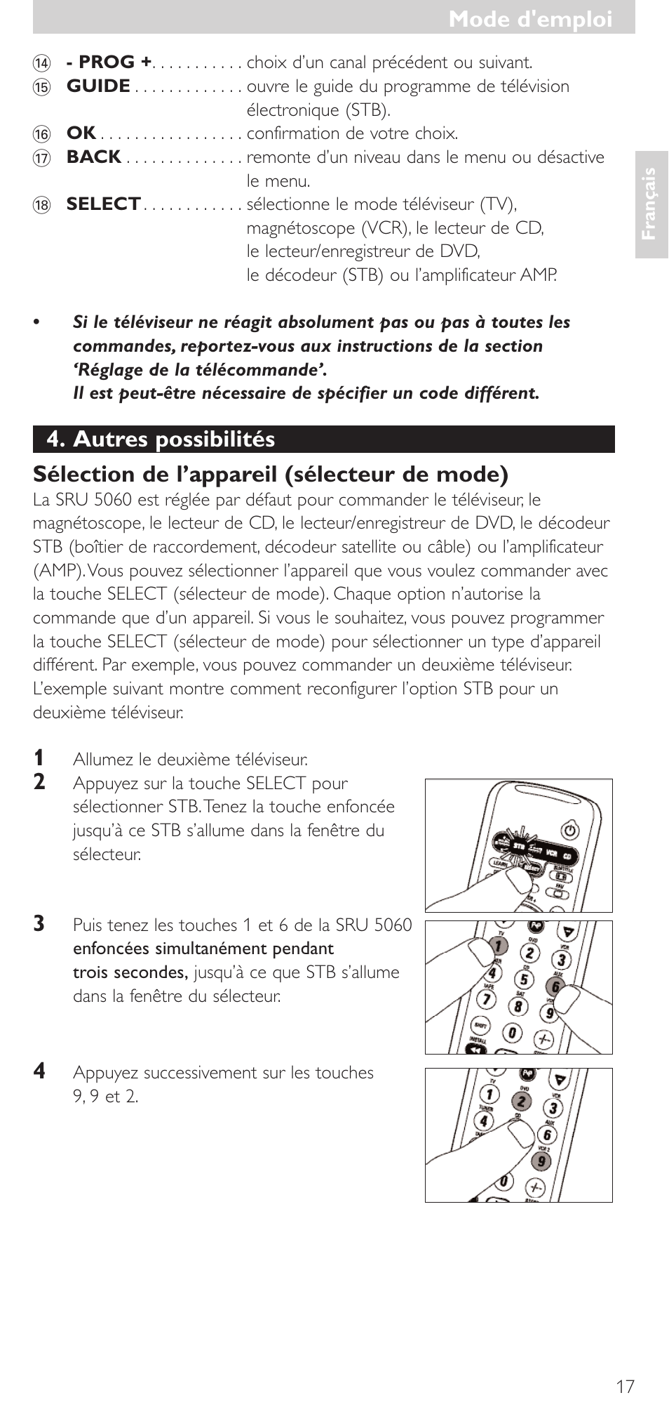 Mode d’emploi, Mode d'emploi | Philips SRU 5086 User Manual | Page 17 / 104