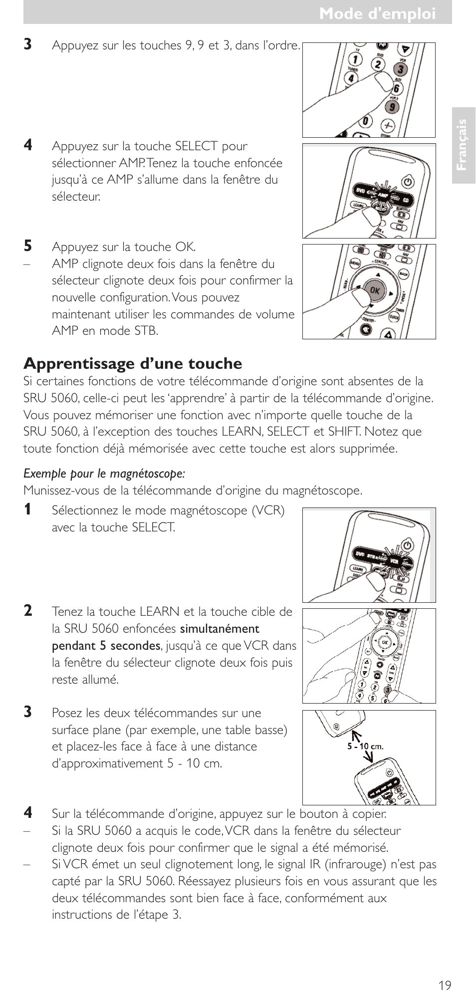 Apprentissage d’une touche, Mode d’emploi, Mode d'emploi | Philips SRU 5086 User Manual | Page 19 / 104