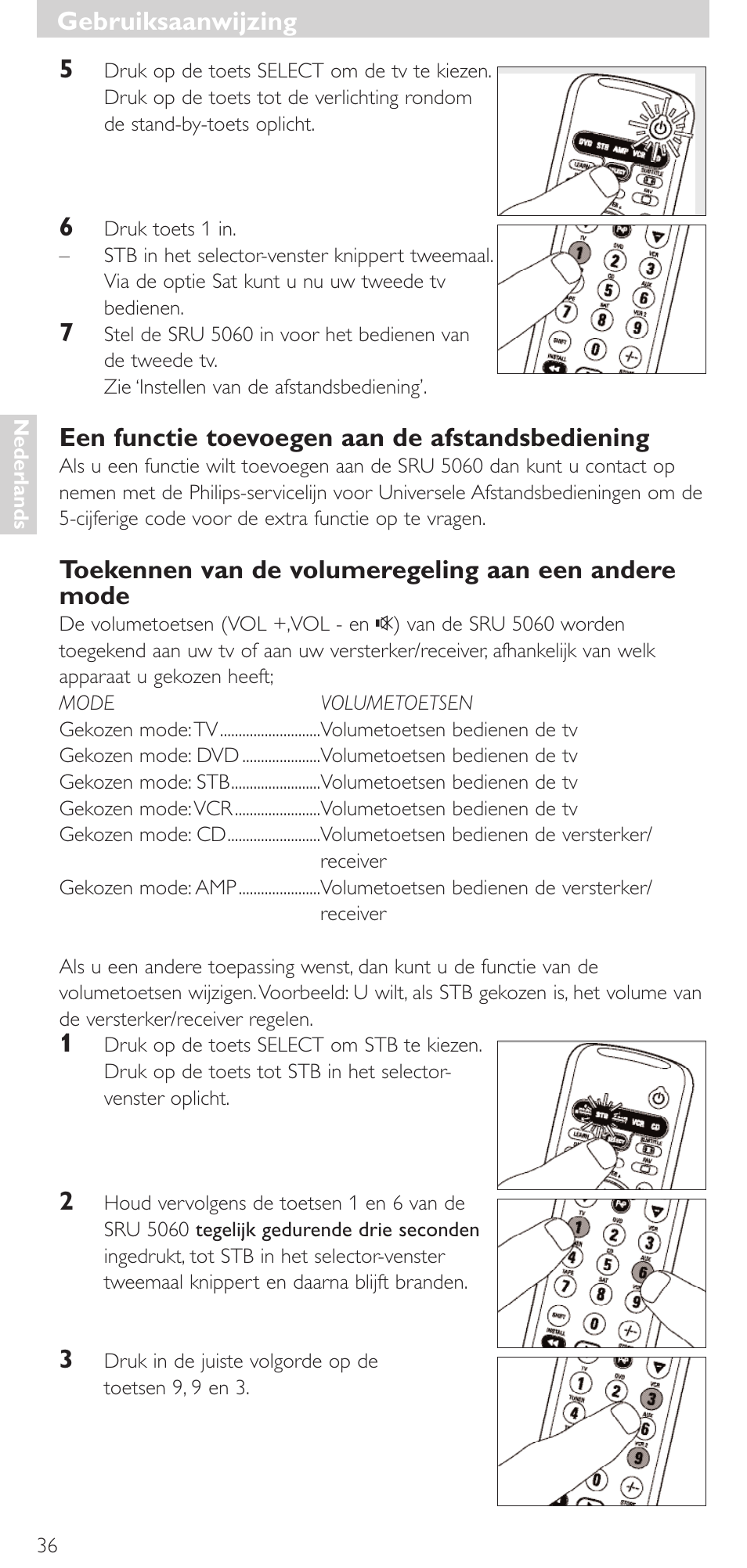 Een functie toevoegen aan de afstandsbediening, Gebruiksaanwijzing | Philips SRU 5086 User Manual | Page 36 / 104