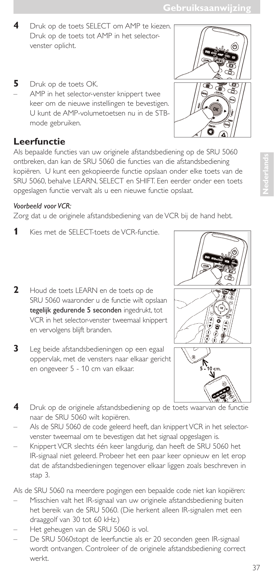 Leerfunctie, Gebruiksaanwijzing | Philips SRU 5086 User Manual | Page 37 / 104