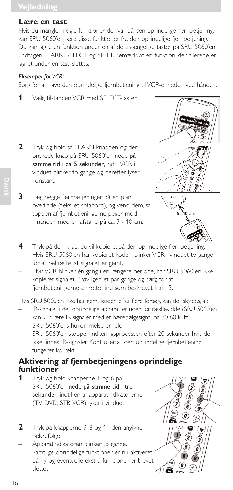 Lære en tast, Vejledning | Philips SRU 5086 User Manual | Page 46 / 104