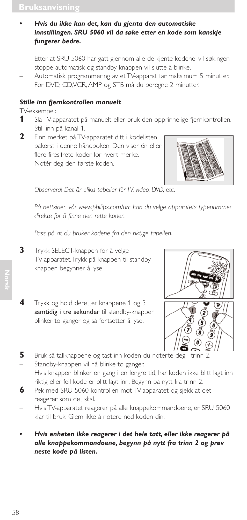 Bruksanvisning | Philips SRU 5086 User Manual | Page 58 / 104