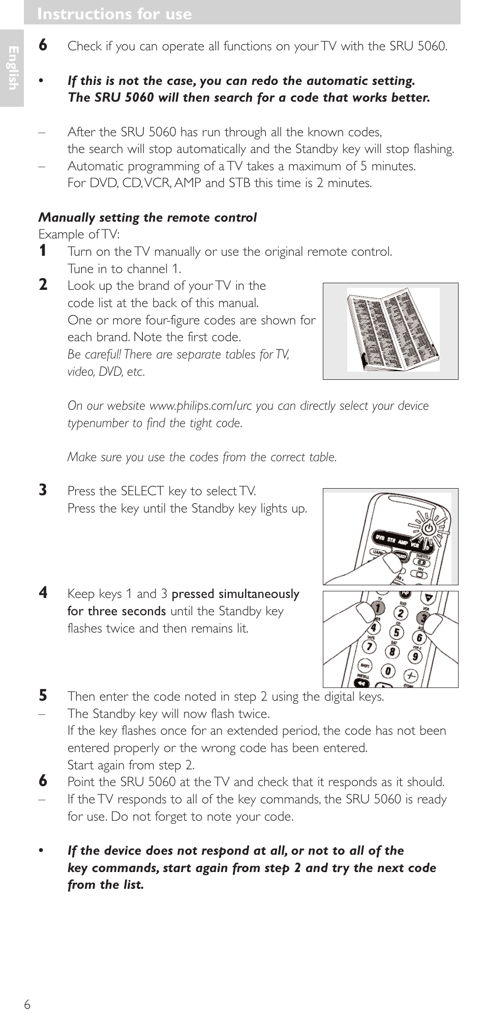 Instructions for use | Philips SRU 5086 User Manual | Page 6 / 104