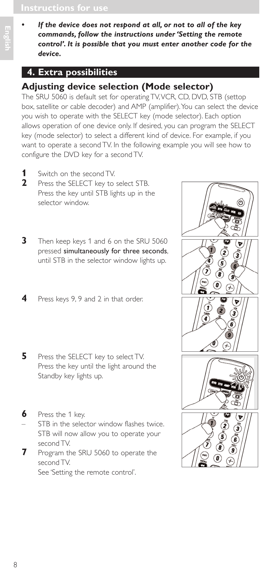 Instructions for use | Philips SRU 5086 User Manual | Page 8 / 104