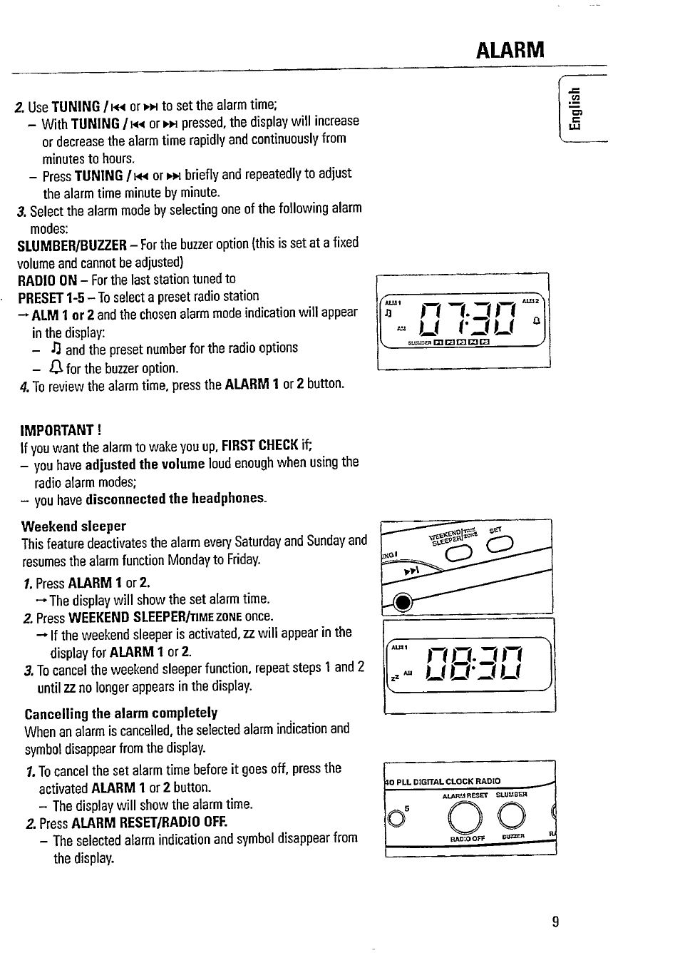 Alarm | Philips AJ3740 User Manual | Page 9 / 14