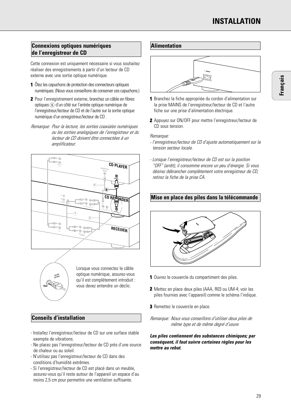 Installation, Français | Philips 765 User Manual | Page 31 / 60