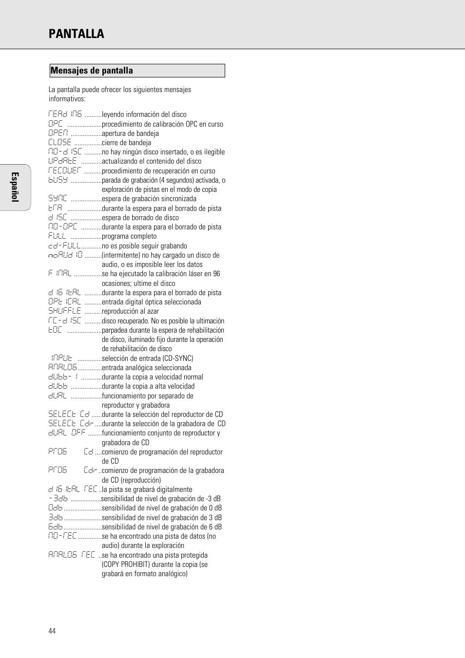Pantalla | Philips 765 User Manual | Page 46 / 60