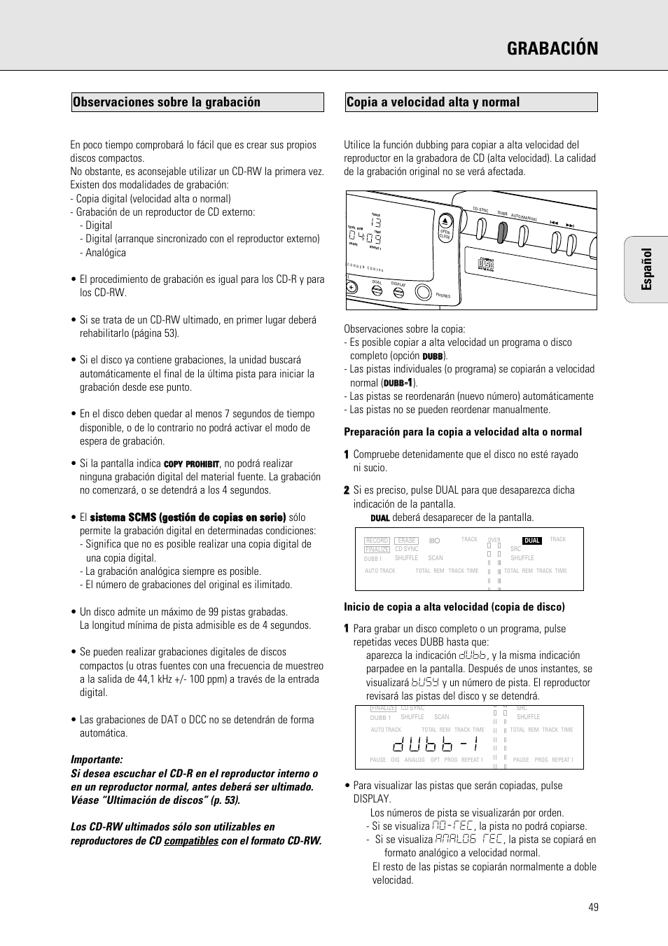 Grabación | Philips 765 User Manual | Page 51 / 60