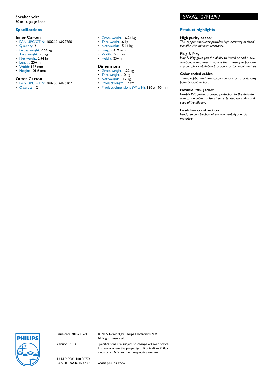 Philips SWA2107NB User Manual | Page 2 / 2